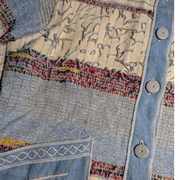 Vtg Y2K Yak Magik Blue Ivory Reversible Fringe Trim0 Blanket Woven Jacket S - Picture 4 of 5